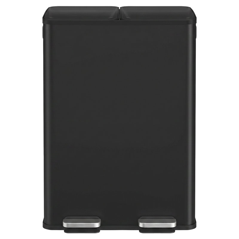 Poubelle, poubelle à double compartiment 2 x 8 gallons (2 x 30 L) avec couvercle à fermeture en douceur, pédale et seaux intérieurs, acier inoxydable, comprend 15 sacs de doublure