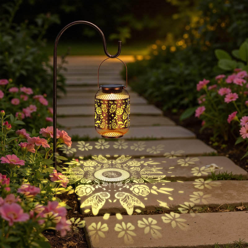 Metal Hanging Solar Powered Integrated LED Outdoor Lantern (Buttfly pattern)