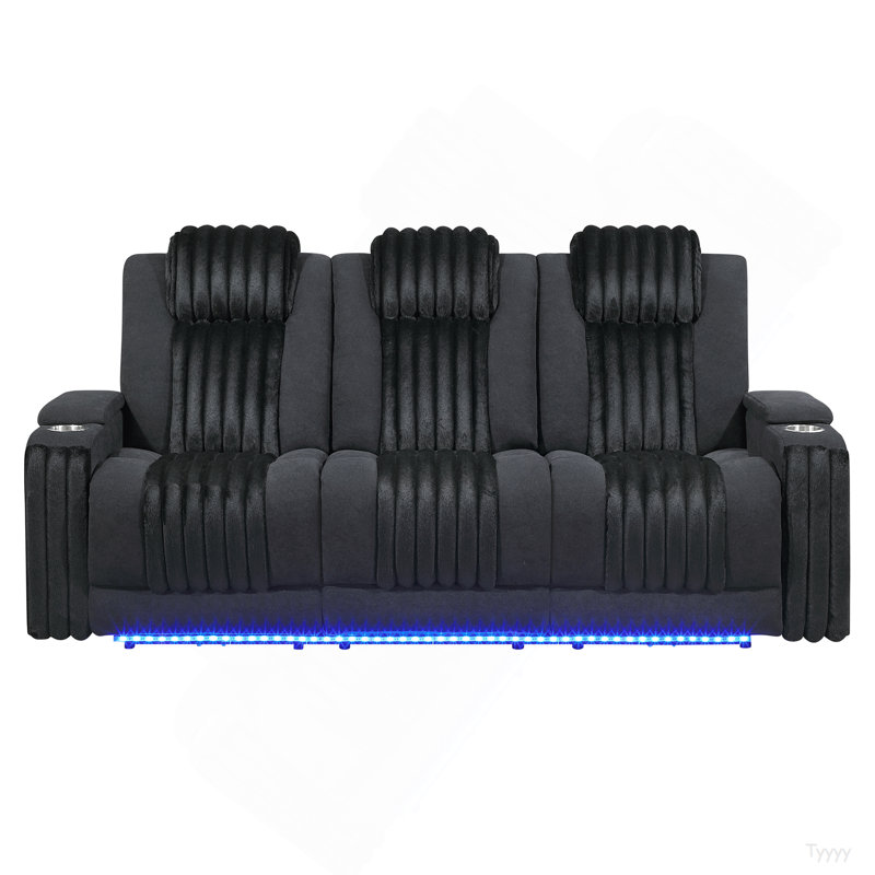 Canapé inclinable électrique avec appui-tête électrique, DEL et table rabattable avec lampe de lecture, Noir