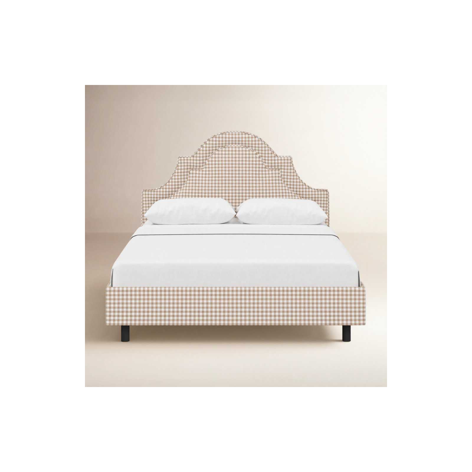 Knipe Upholstered Scalloped Bed, King, Classic Gingham Tan