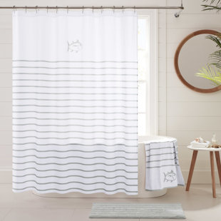 Rideau de douche simple à rayures 100% coton breton