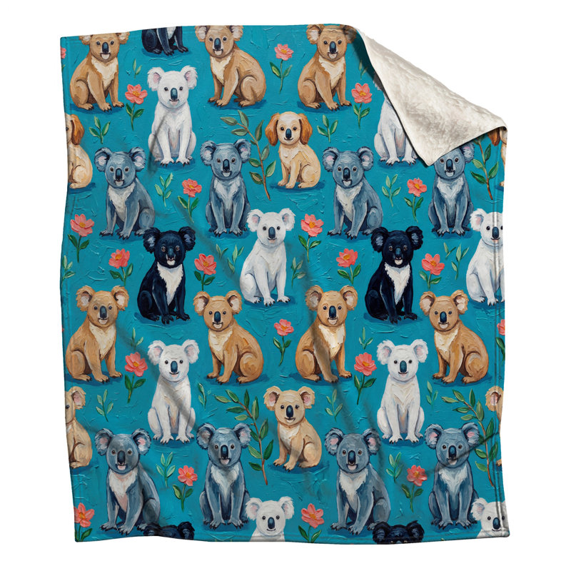 Koalas et couvertures à motif de fleurs, 60in W x 80in H