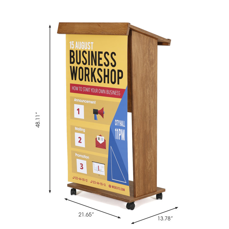 Dark Wood 45" Floor-Standing Podium with Wheels