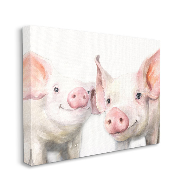 Paire de cochons au museau rose par George Dyachenko - Peinture rectangulaire sur toile, H 36 po x l 48 po x P 1,5 po