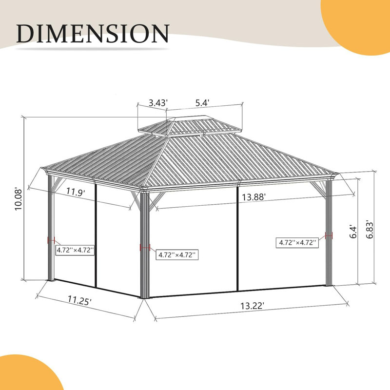 Aluminum Patio Gazebo, 11 Ft x 13 Ft