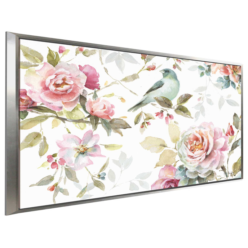 «Beautiful Romance III», reproduction de peinture acrylique sur toile, H 39,5 po x l 63,5 po x P 2 po, Cadre flottant argent