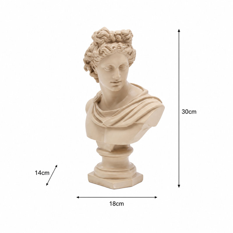 Beige Greco-Roman Classical Bust Sculpture – Resin Decorative Accent (30 cm) 