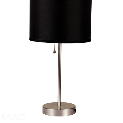 19" Tall Metal Table Lamp With Silver Finish, Black Shade
