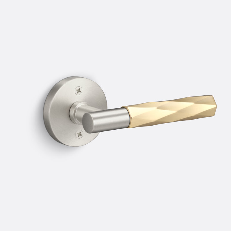 Rosette artificielle ronde Aspra, poignée Vertex, Nickel satiné / laiton satiné, Inactif double
