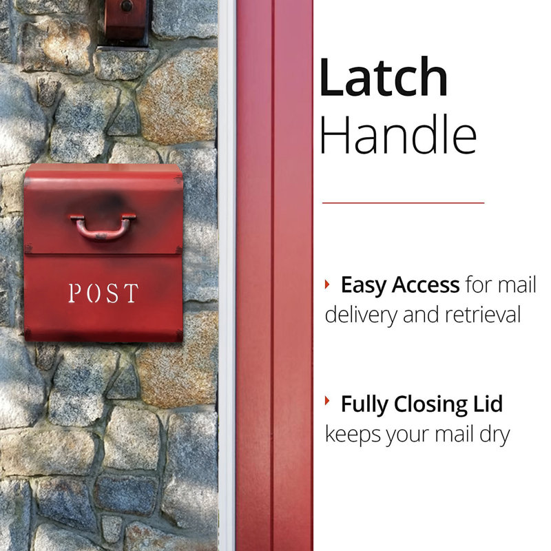 Rustic Red Aluminum Wall Mounted Mailbox with Handle