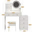 Meuble-lavabo moderne blanc avec miroir et tablettes - 5 tiroirs et plus, rangement spacieux à DEL blanc, éclairage 3 couleurs, rangement, mobilier de chambre à coucher