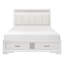 Grand lit plateforme moderne blanc glamour avec tête de lit et tiroirs de rangement rembourrés en similicuir, paillettes argentées, cadre en bois, tête de lit, rangement des tiroirs, décorations, meubles