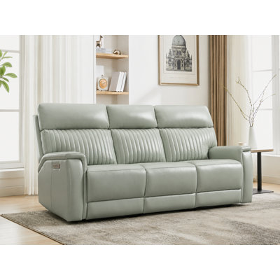 84" Genuine Leather Power Reclining Sofa with Zero Gravity Lumbar Support and Built-In USB Port