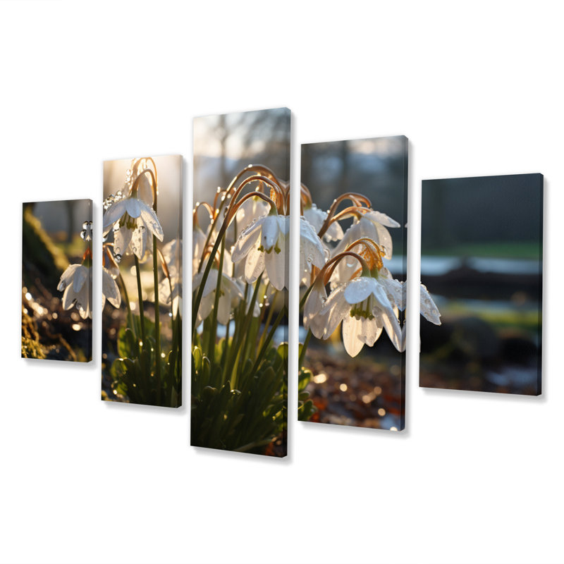 «White Snowdrops Field III», reproduction sur toile florale, 5 panneaux