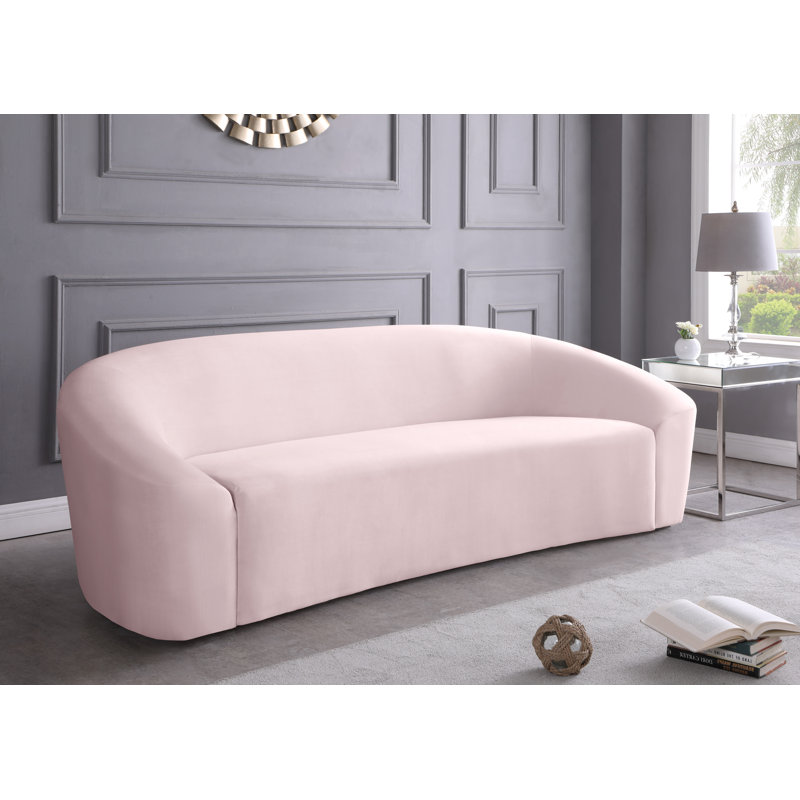 Canapé courbé Alaw, Velours rose, H 29,5 po x l 71 po x P 35,5 po