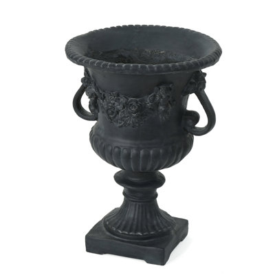 Jardinière en forme d'urne en oxyde de magnésium noir antique - Convient pour terrasse et jardin, 44 x 44 x 61 cm, finition décorative, 44 x 44 x 61 cm (largeur x longueur x hauteur).