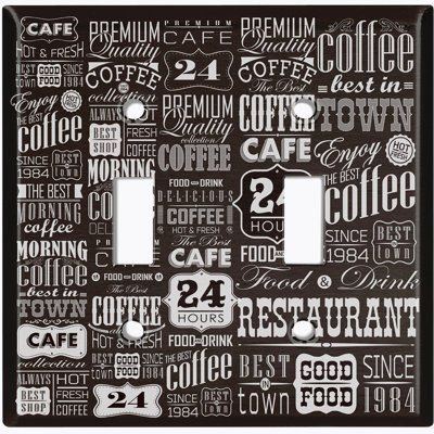 Metal Light Switch Plate Outlet Cover (Coffee Diner Sign Black White - Double Toggle)