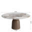 Table de salle à manger Amberly Travertin et dessus en pierre avec base en bois massif - Design moderne pour la maison et le divertissement-888407944-888407950