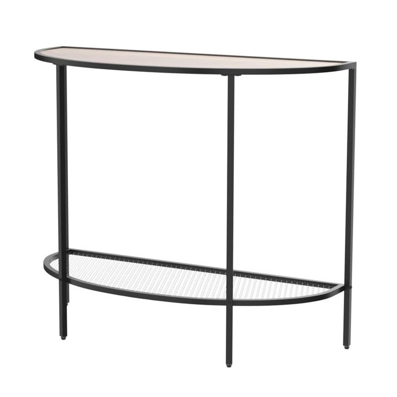 2-Tier Half Moon Console Table - Dark Walnut (Narrow 36.22" Entryway/Sofa Table with Storage, Mid-Century Modern Small Entryway Table, Easy Assembly)