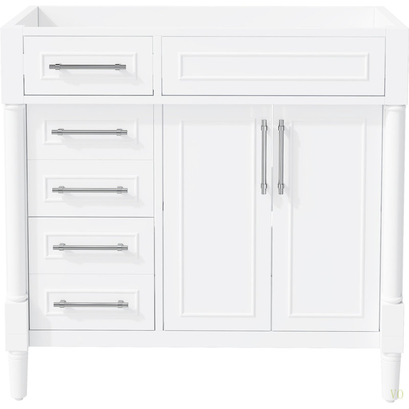 Meuble-lavabo de salle de bain 36 po sans lavabo, armoire de rangement autoportante avec 2 tiroirs et un tiroir basculant, meuble-lavabo avec cadre en bois massif seulement, tablette à hauteur réglable