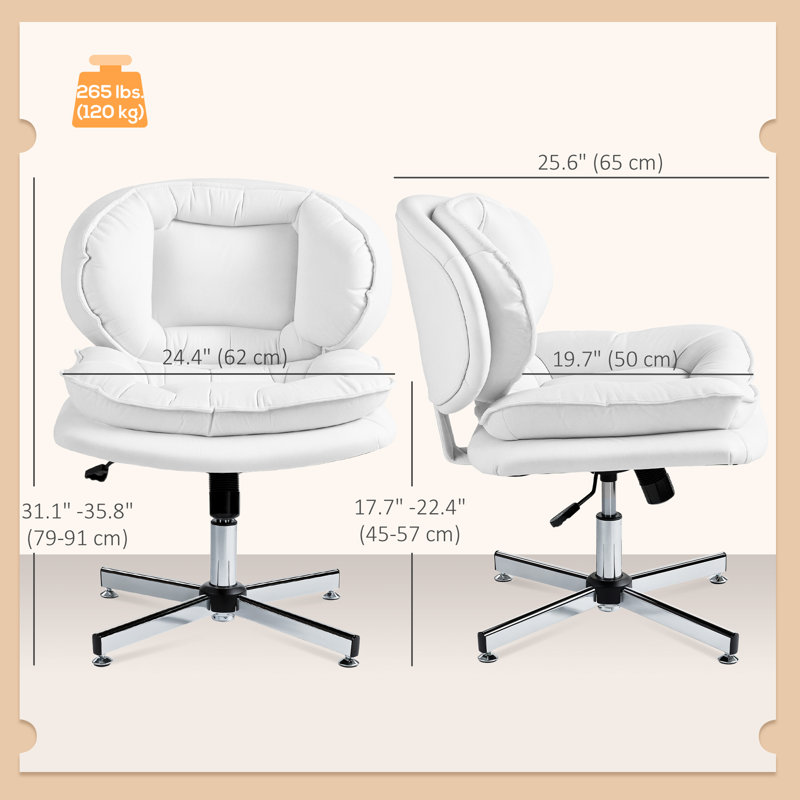 Chaise de bureau en croix, chaise de bureau large sans accoudoirs, sans roulettes, blanc, Blanc