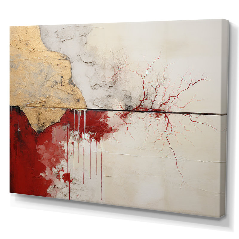 Minimalisme, horizon rouge et or - reproductions d'art murales abstraites, Toile tendue, H 12 po x l 20 po x P 1 po
