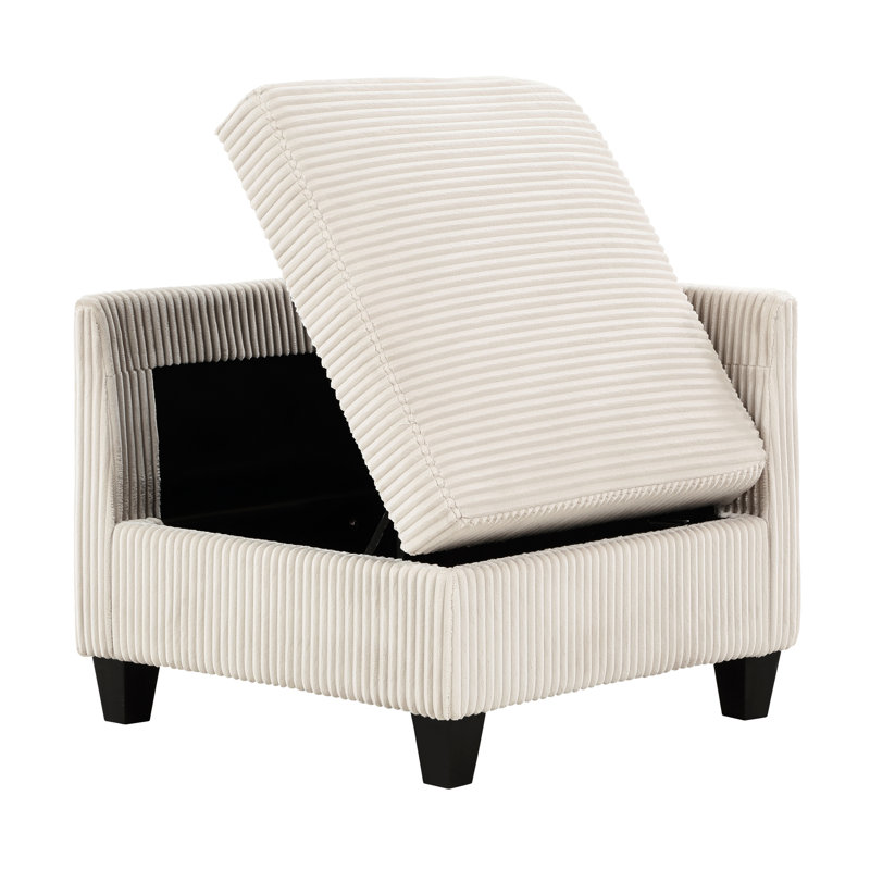 Canapé modulaire en velours côtelé beige avec poignée en boucle et siège de rangement rembourré moderne