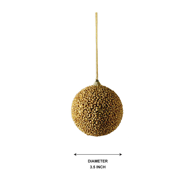  Boules suspendues perlées dorées pour arbre de Noël, table, bourre de couronne, décoration de manteau de cheminée, décoration de fêtes, mariage et toute l'année, diamètre de 3,5 po, paquet de 6
