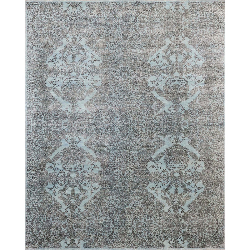 Hand Knotted Damask Indoor Rug, Rectangle 8' x 10'