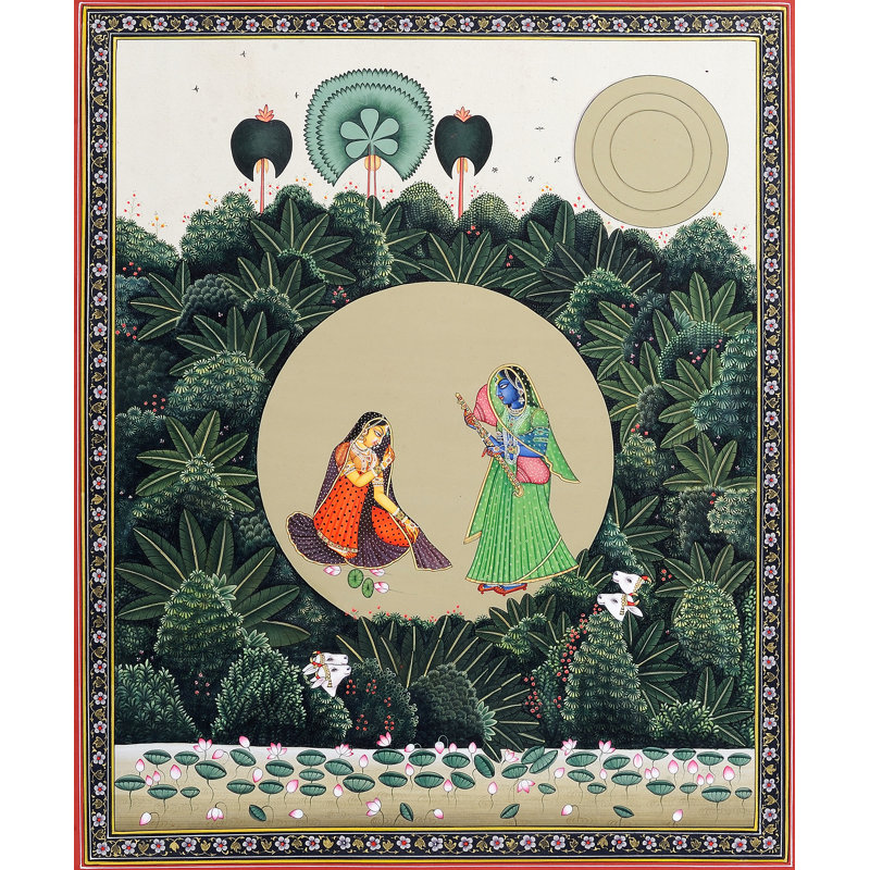 Krishna déguisée en gopi taquine Radha | Aquarelle sur papier