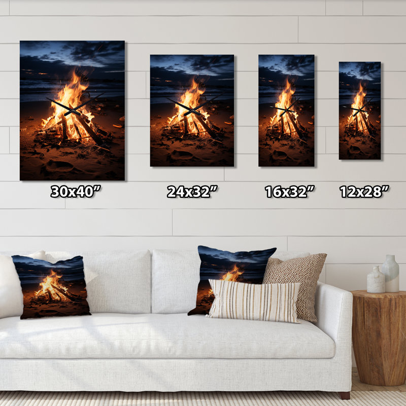 Beach Beach Bonfire Bliss - Horloge murale nautique et de plage surdimensionnée, Très grand
