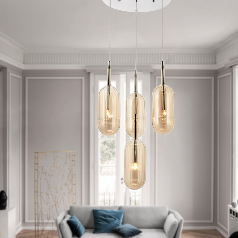 Luminaire suspendu cylindrique à 4 lumières