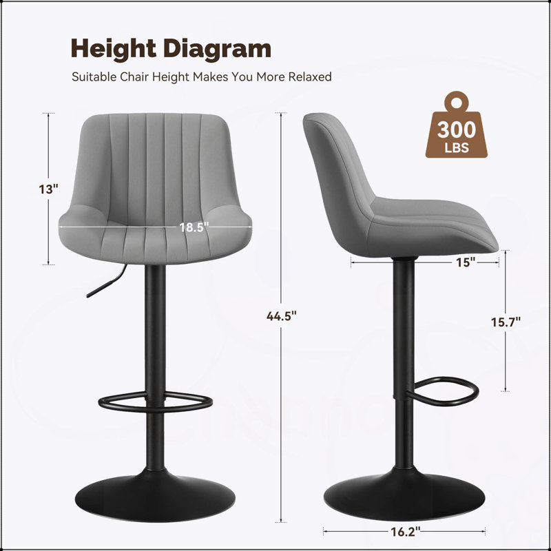 Ensemble de 2 tabourets de bar réglables et pivotants avec coussins en mousse haute densité, pour la cuisine à domicile et le comptoir
