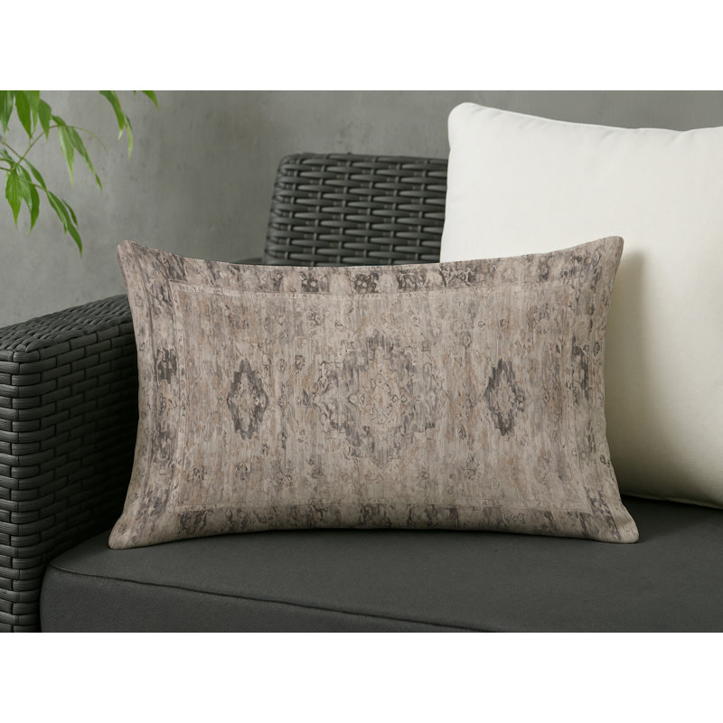 Coussin décoratif intérieur et extérieur Modern, Gris / beige / ivoire abstrait, Rectangle H 25 po x l 18 po