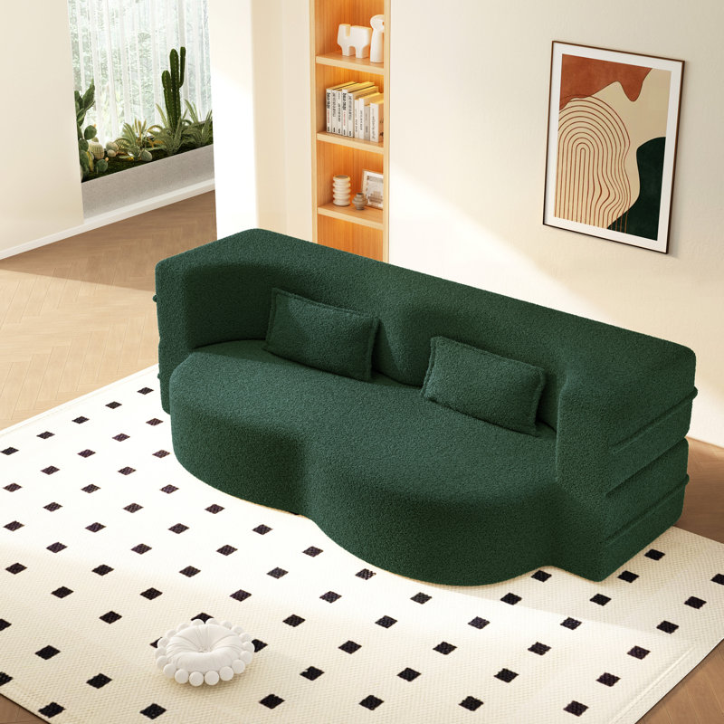 Canapé-lit moderne avec 2 coussins, canapé-lit convertible en molleton Sherpa, matelas pliant simple de 15 po pour le salon, le lit d'invité, la salle de jeux, aucun assemblage requis