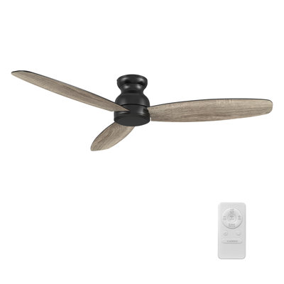 60"  3-Blade Flush Mounted Black Ceiling Fan with Remote Control, without Light