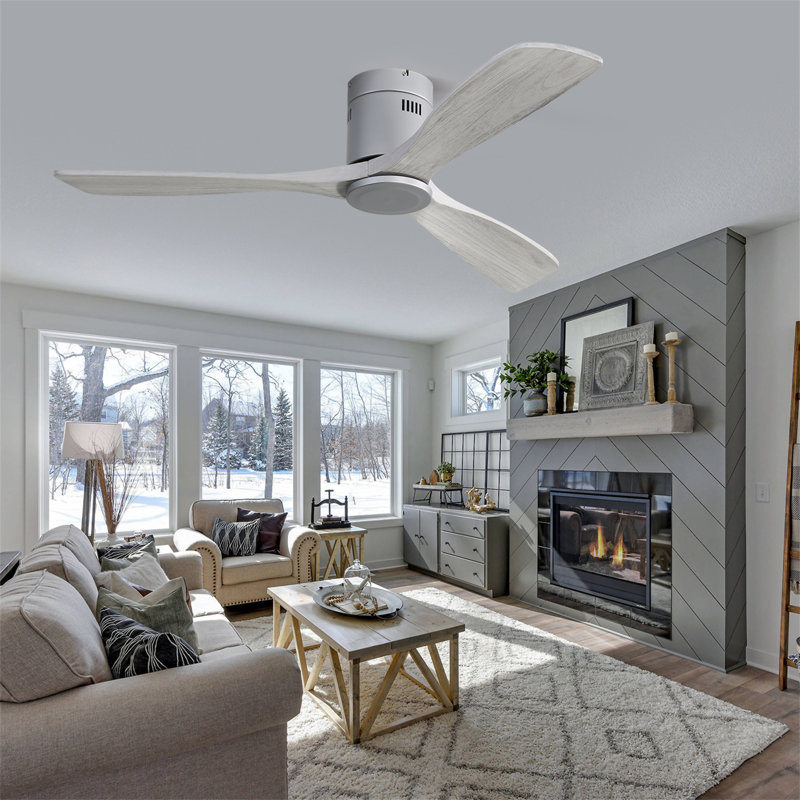 Ventilateur de plafond encastré 52 pouces DC 3 pales en bois sculpté, ventilateur, silencieux, télécommande réversible sans lumière