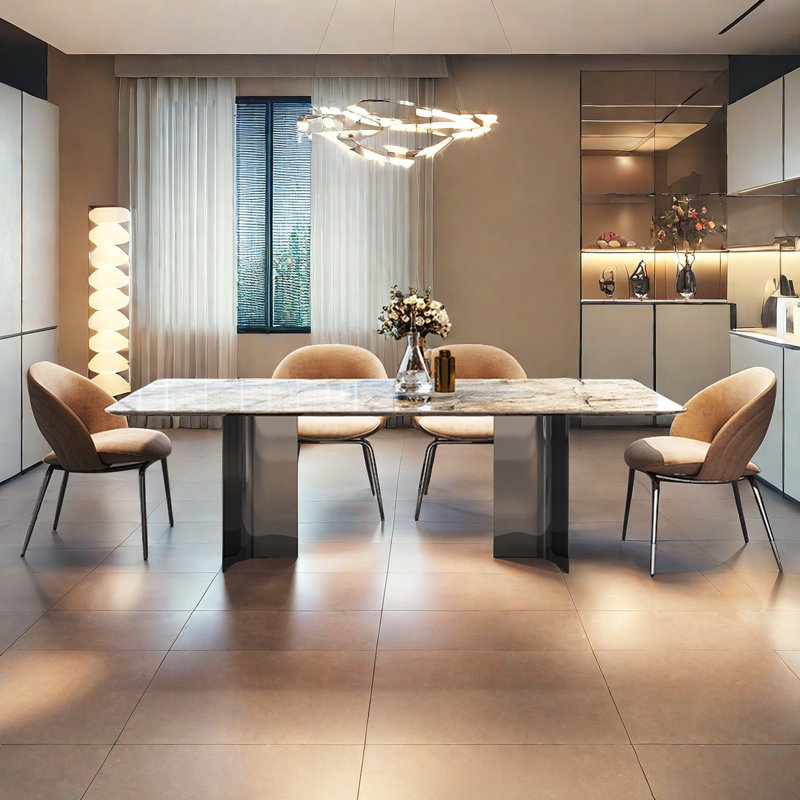 Rectangular Microcrystal Stone Dining Table, 29.5"H x 63"L x 35.4"W