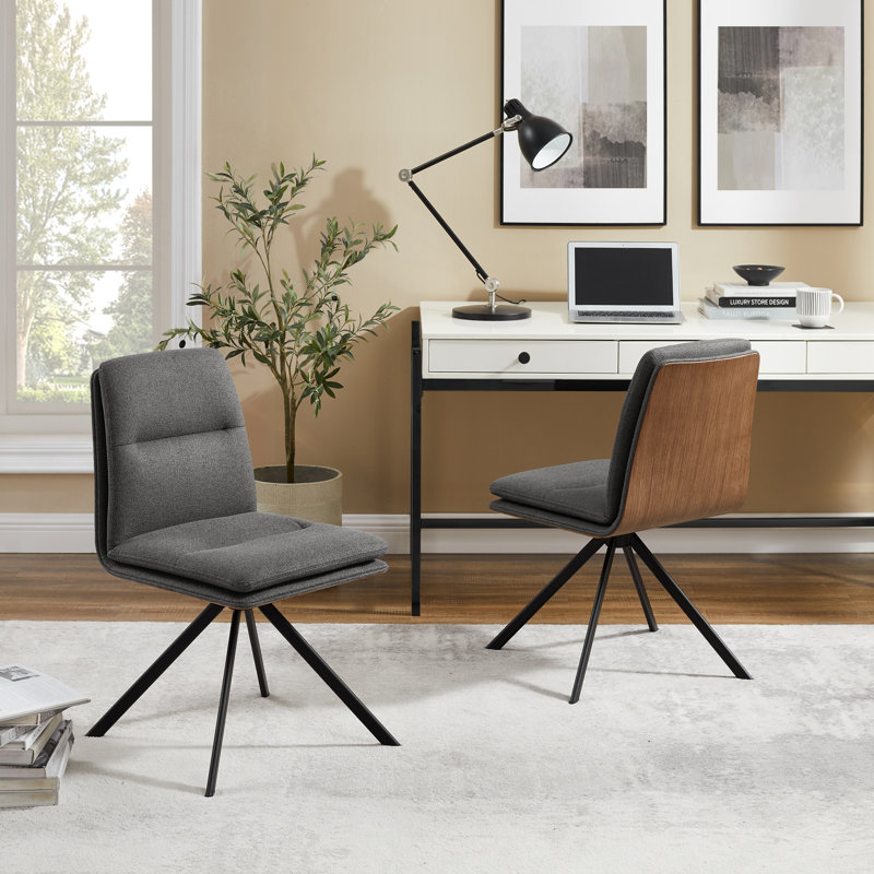 Upholstered 360° Home Office Swivel Desk Chair with Metal Legs, Gray