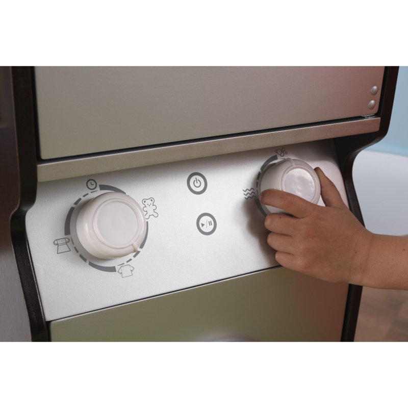 Wooden Laundry Play Set, Stacking Washer and Dryer with Iron and Basket, Espresso