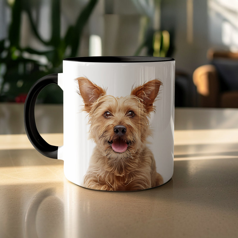 Papillon Dog Watercolor Art 11oz Coffee Mug, Black, 4