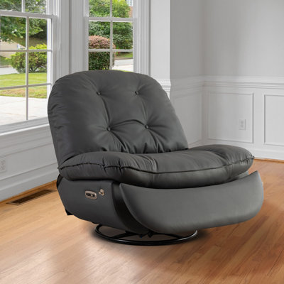 Betzabe Oversize 44.8" W Faux Leather Power Recliner, Voice Control, USB, Bluetooth, 270° Swivel