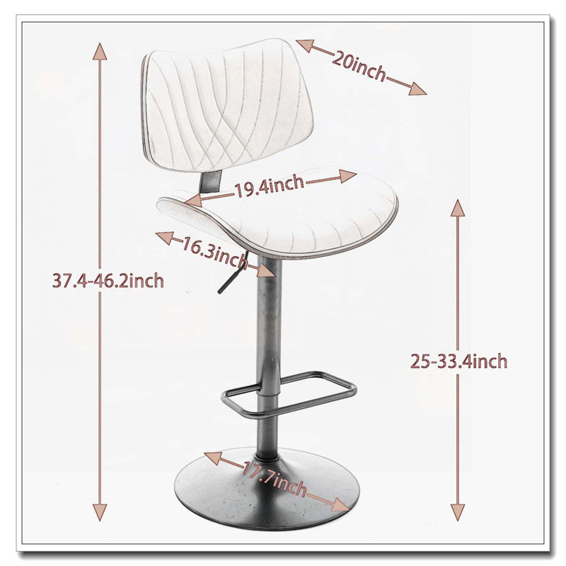 Tabourets de bar en polyuréthane revêtus de polyuréthane et pivotants à 360 °, hauteur de comptoir réglable, Noir