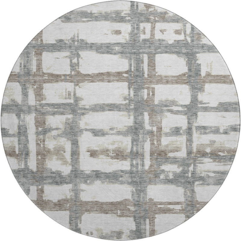 Premium Machine Washable Prisco Silver Rug, Round 8'