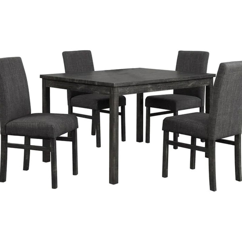 Table de salle à manger en bois de 48 pouces avec 4 chaises d'appoint rembourrées, finition gris anthracite, design transitionnel Mid-Century, 5 pièces d'ingénierie: table rectangulaire de 48 po, tissu gris anthracite, dossier uni, sièges