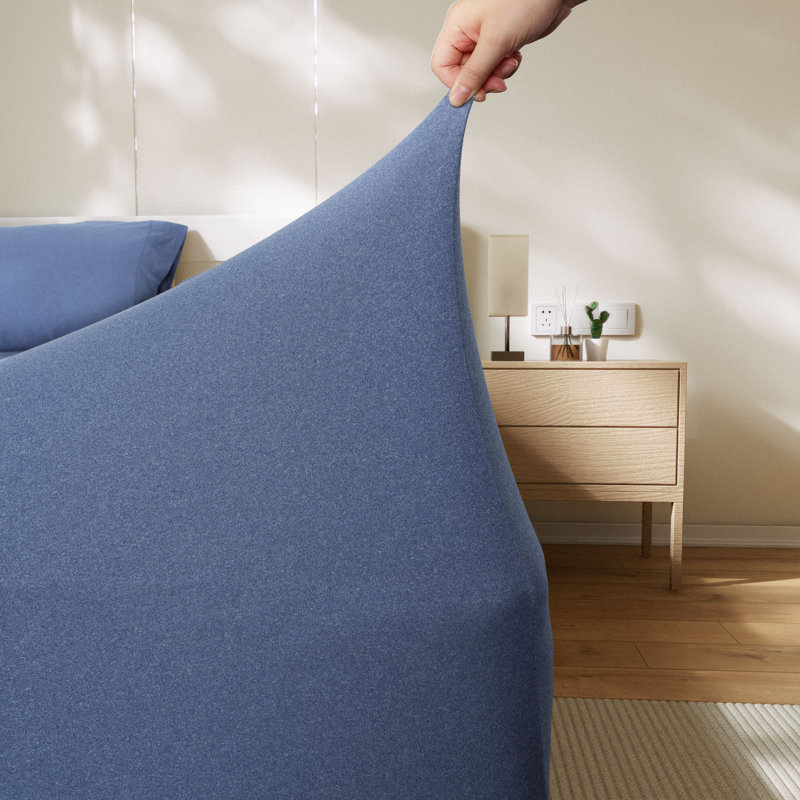 Ensemble de draps ultra doux en tricot toutes saisons - Basics by Wayfair ™, Bleu marine chiné
