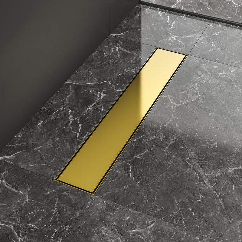 24" Modern Shower Linear Drain Polished Gold, Polished Gold