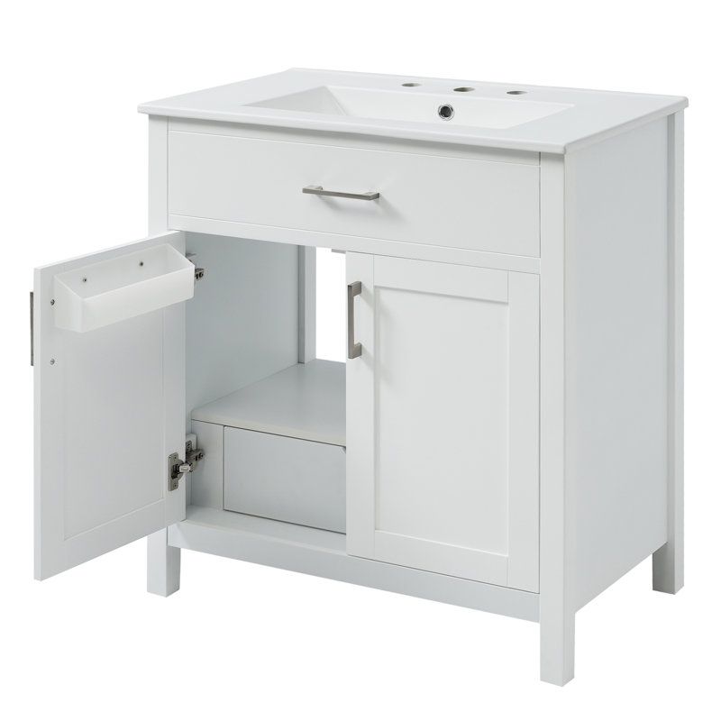 Meuble-lavabo de 30 pouces avec lavabo en céramique et beaucoup de rangement - le choix parfait pour les petites salles de bain
