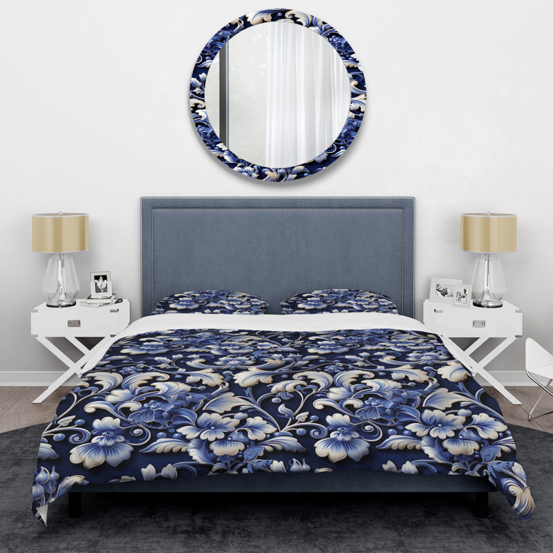 Ensemble de housse de couette bleu Victorian Neo Gothic Victorian, Housse de couette simple + 1 taie décorative stan