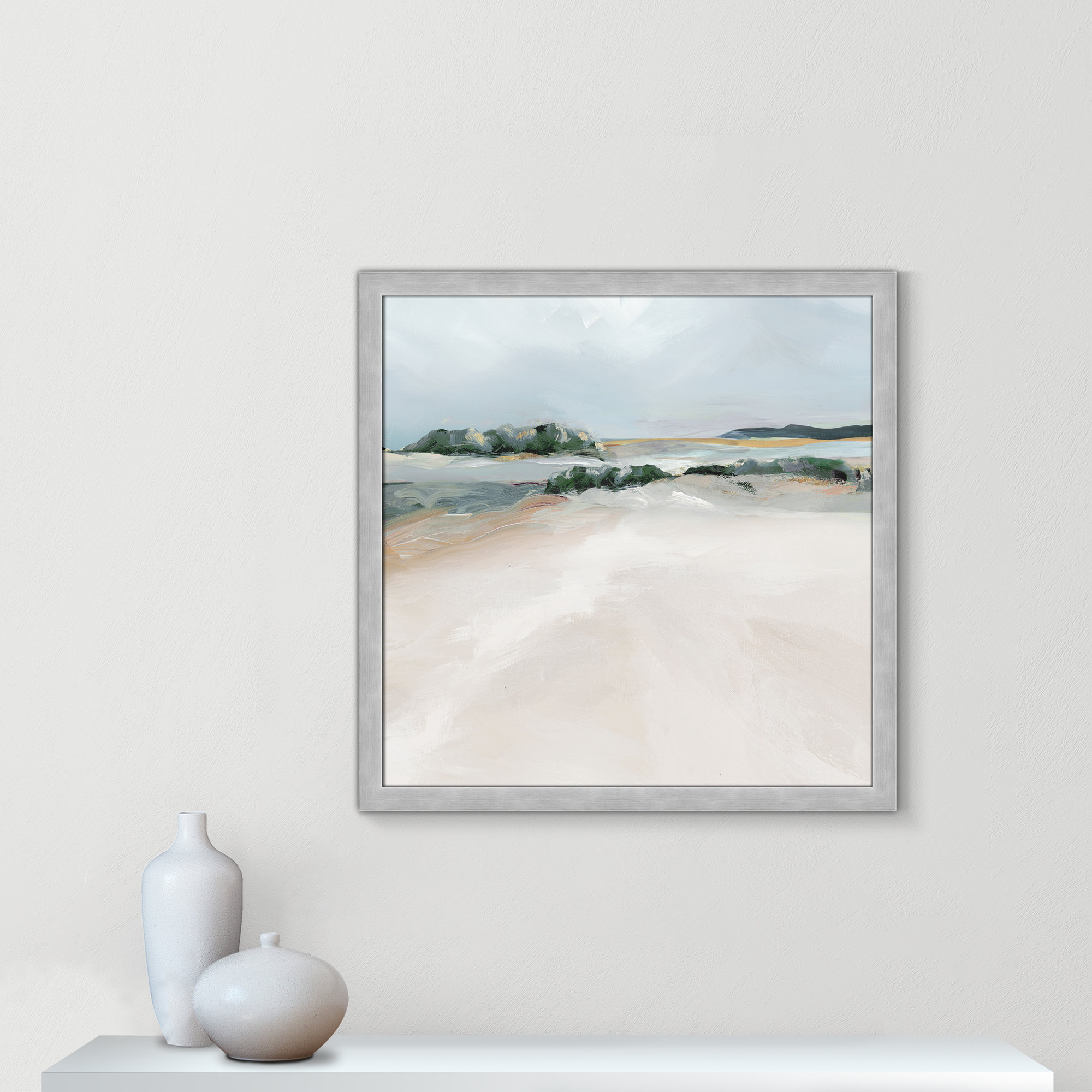 Shimmering Path - Picture Frame Painting on Paper, 28.5" H x 28.5" W x 1.12" D, Matte Silver Framed